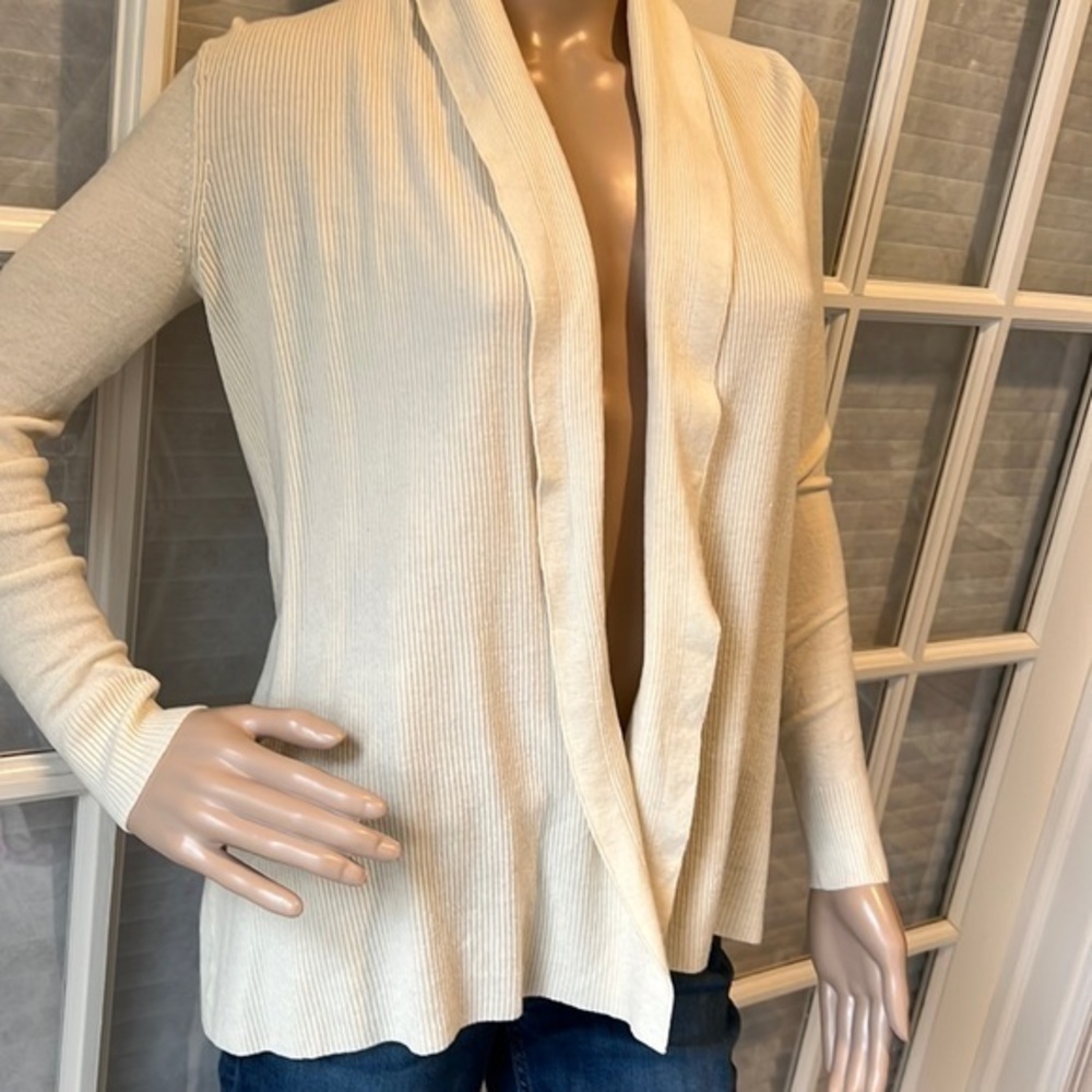 Theory vintage 90s cream merino wool open front ribbed cardigan